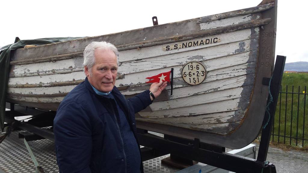 Bob Angel with Lifeboat showing the recreated plaques